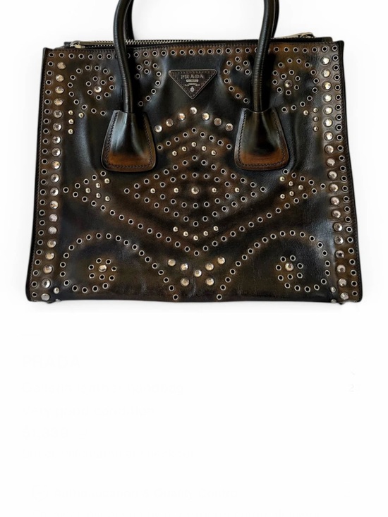 Prada Handbags - Vintage Prada Galleria Dark Brown Vitello Leather Stud-Embellished Tote